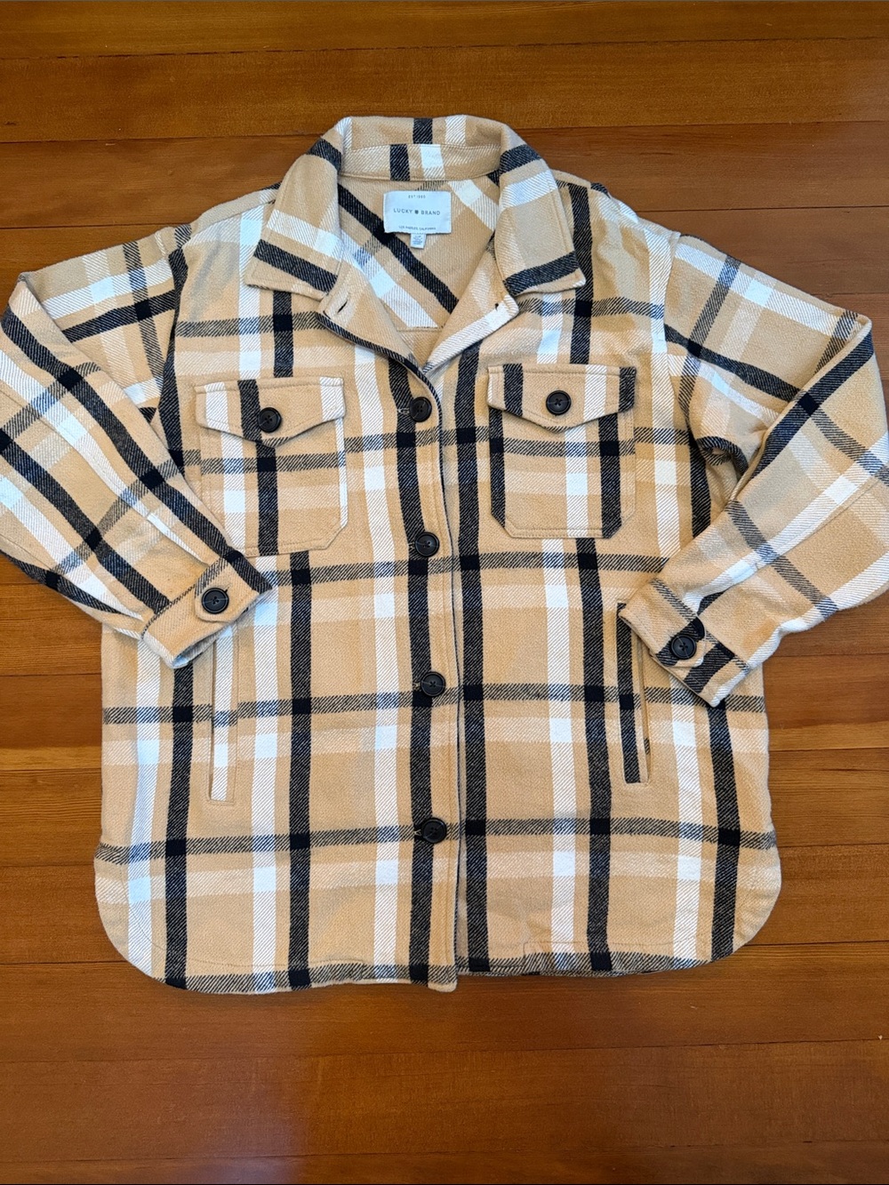 Lucky Brand Tan, Black & White Plaid Button-Front Shacket